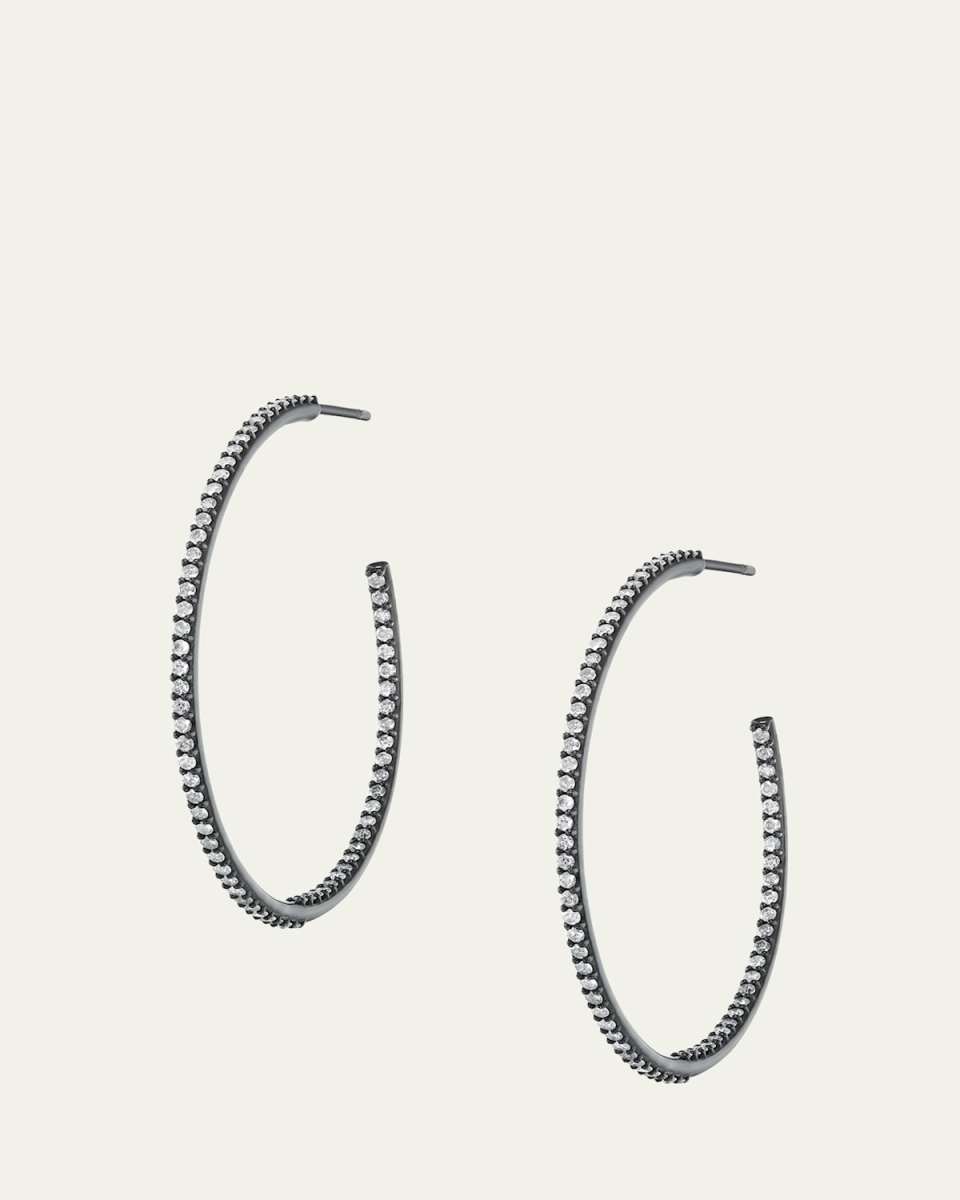 Black Rhodium and White Diamond Hoop Earrings, 43.5mm